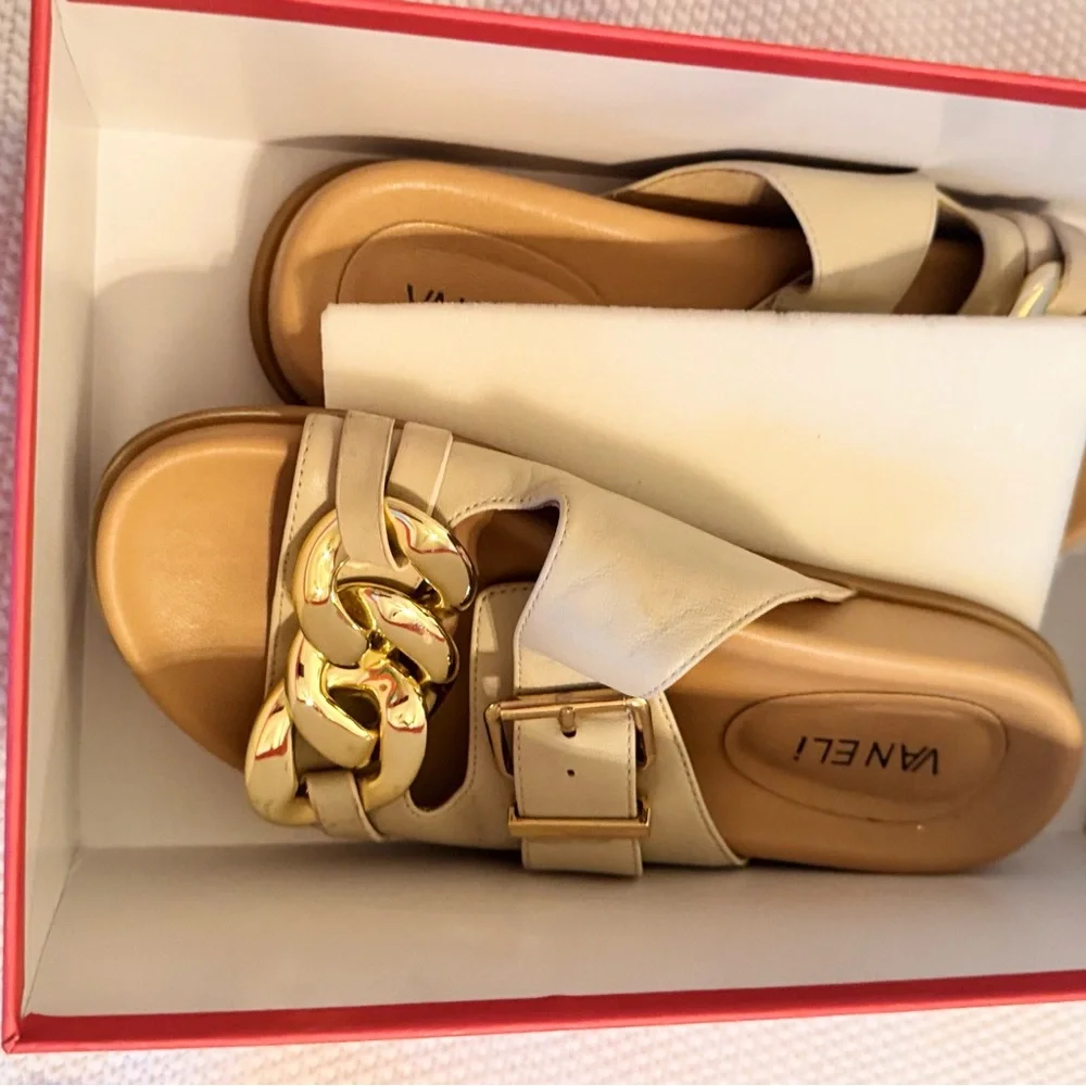 VANELI Farasy Soft Beige & Gold Chain Slide Sandals Women’s Shoes